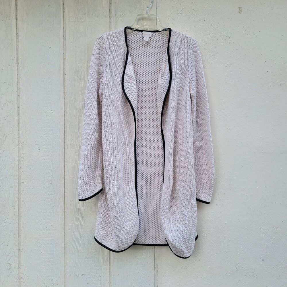 Chico's Black White Open Front Knit Cardigan Sweater Tan/blk Wmns M Classic